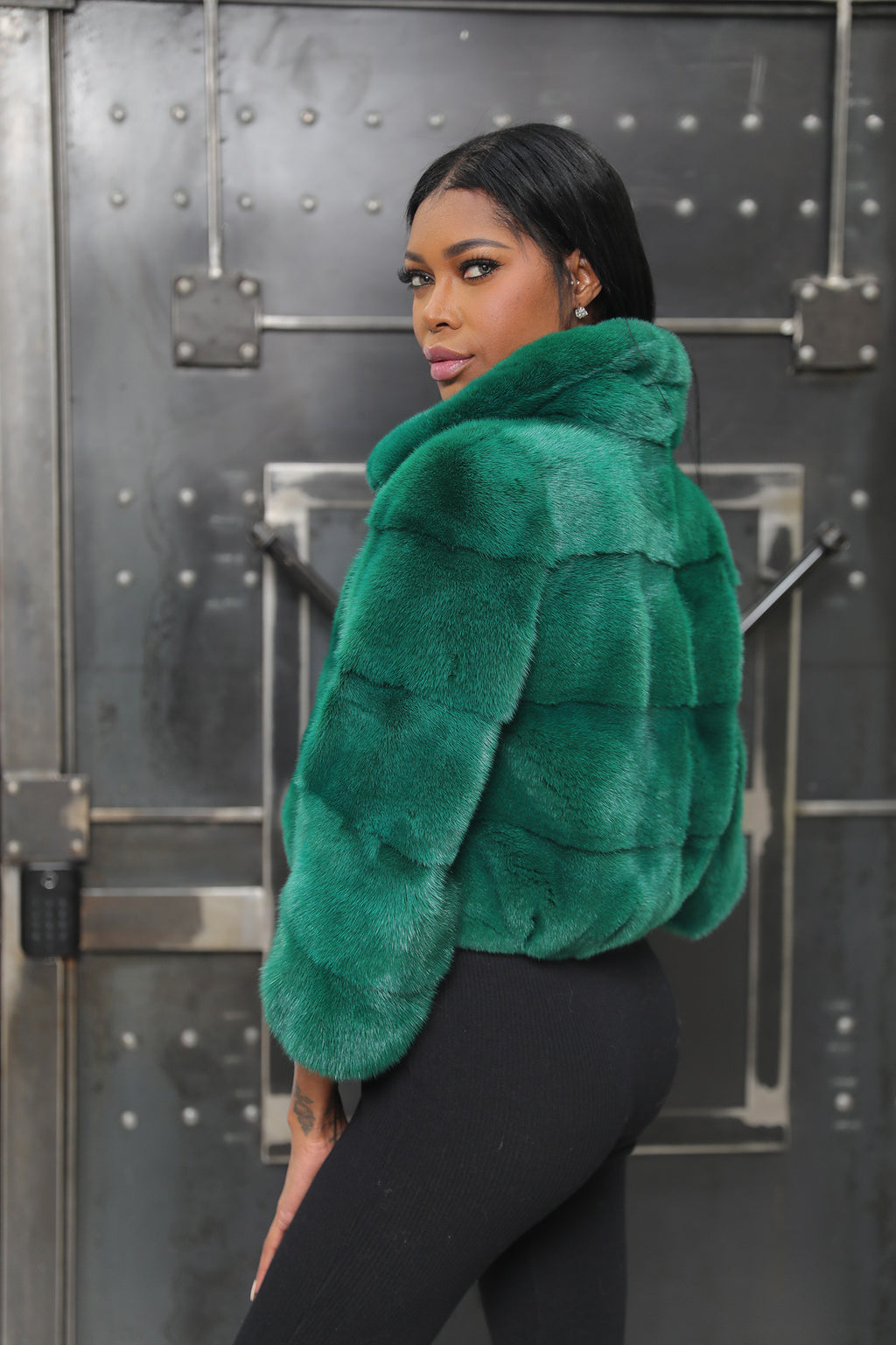 Emerald Green Mink Fur Jacket with Plush Collar
