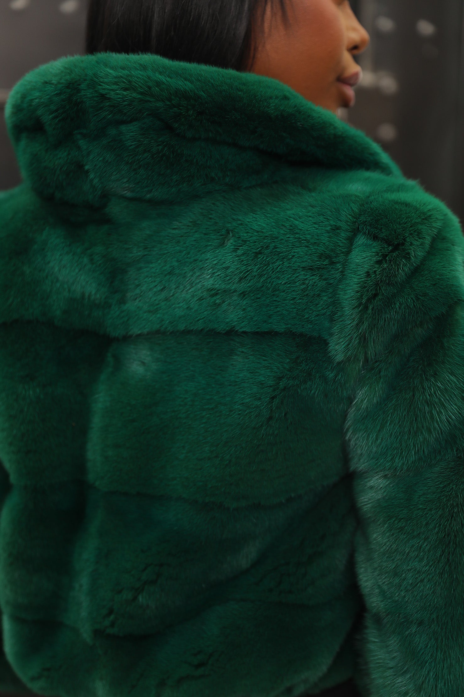 Emerald Green Mink Fur Jacket with Plush Collar