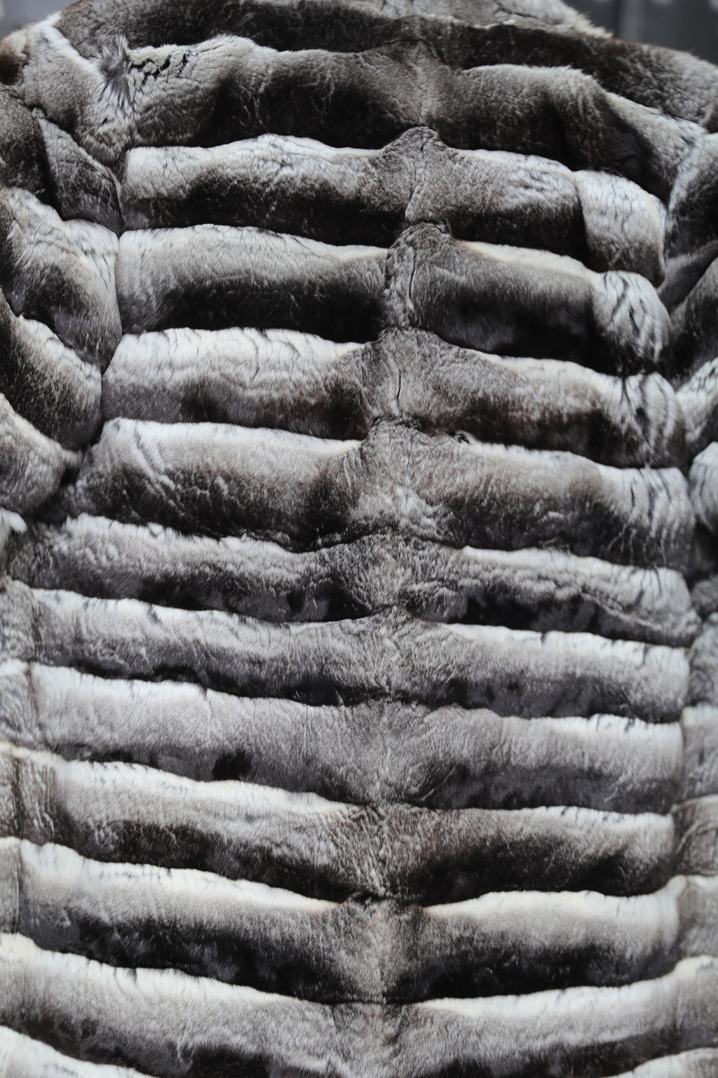 Natural Striped Chinchilla Fur Jacket in Gray and Black Tones