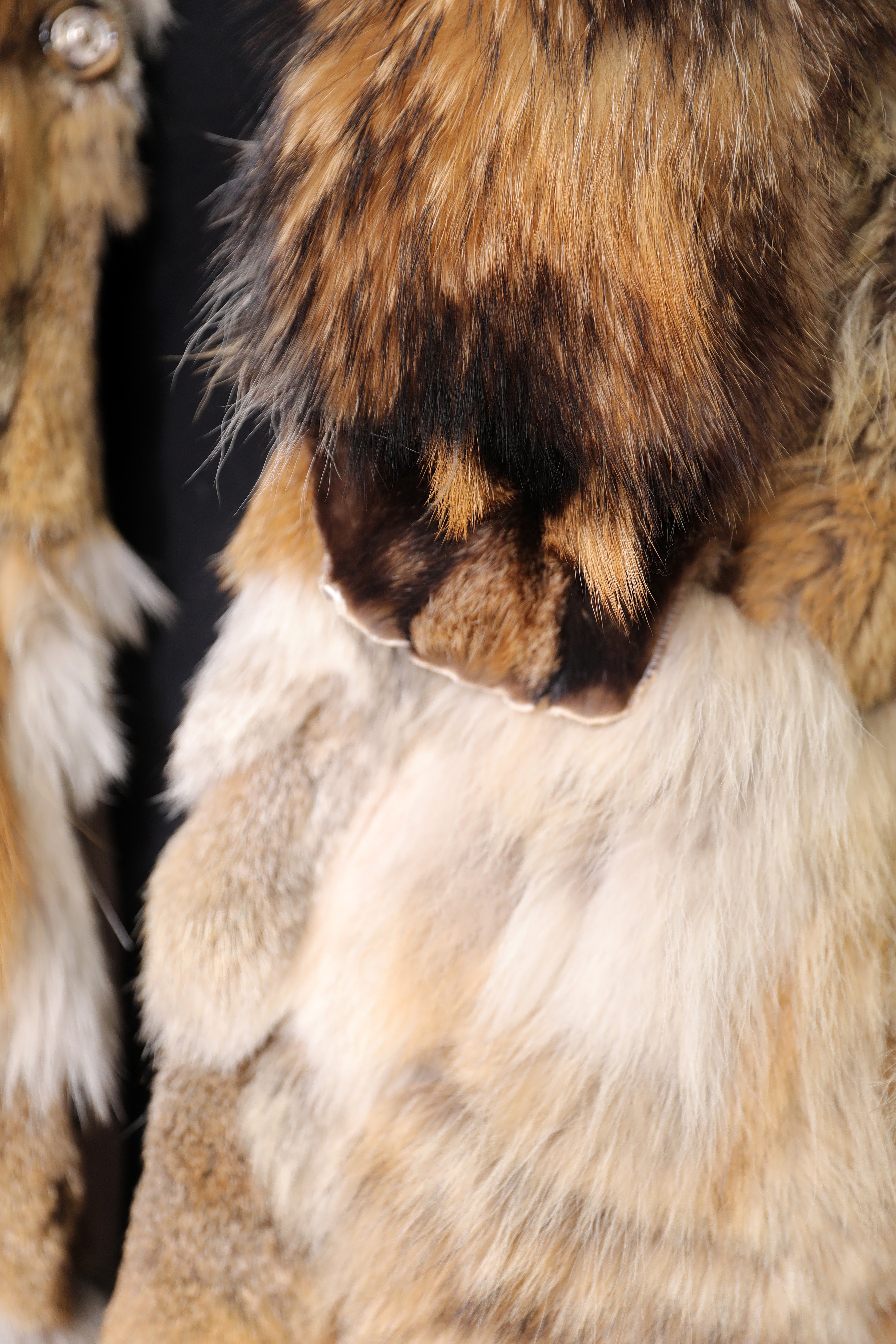 Men's Full-Length Coyote Sections Coat with Raccoon Shaw Collar