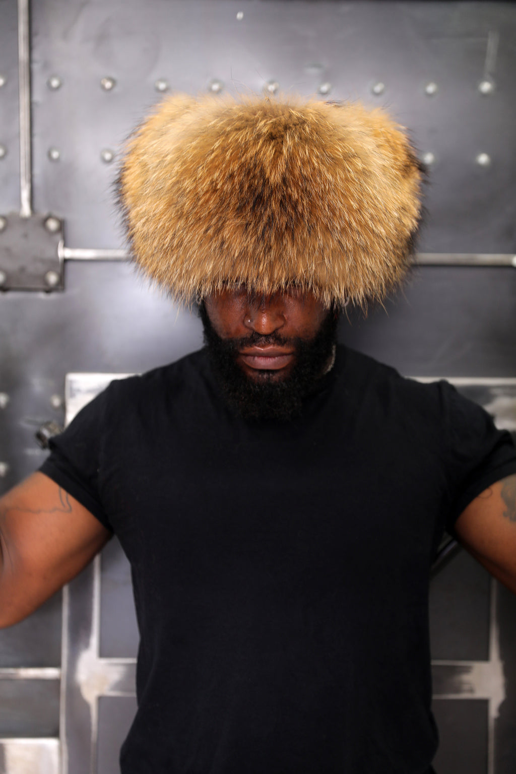 Raccoon & Leather Trapper Hat