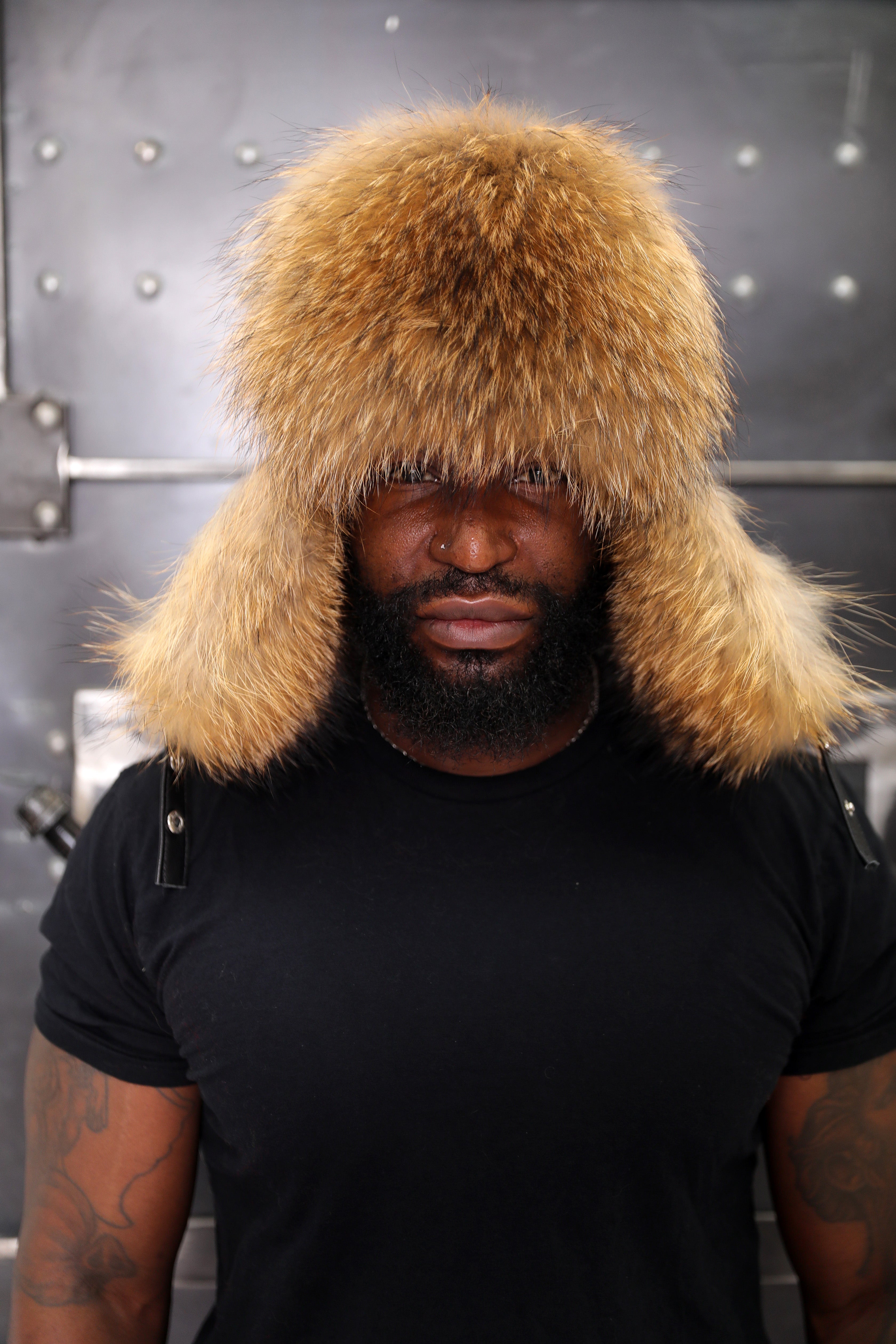 Raccoon & Leather Trapper Hat