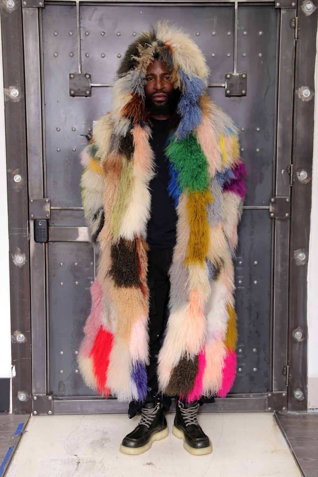 Men's Full-Length Multicolor Mongolian Lamb Fur Coat