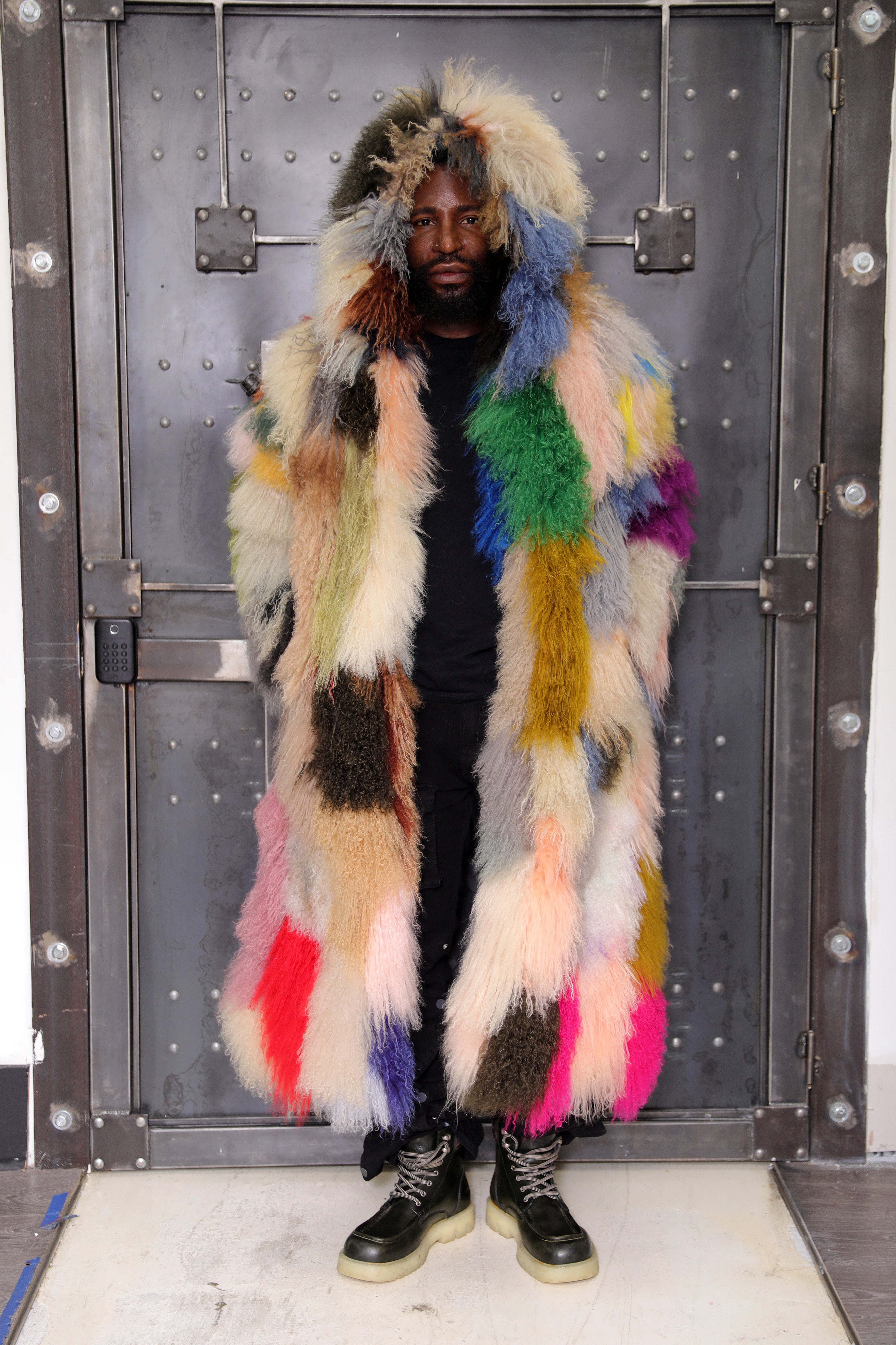 Men's Full-Length Multicolor Mongolian Lamb Fur Coat