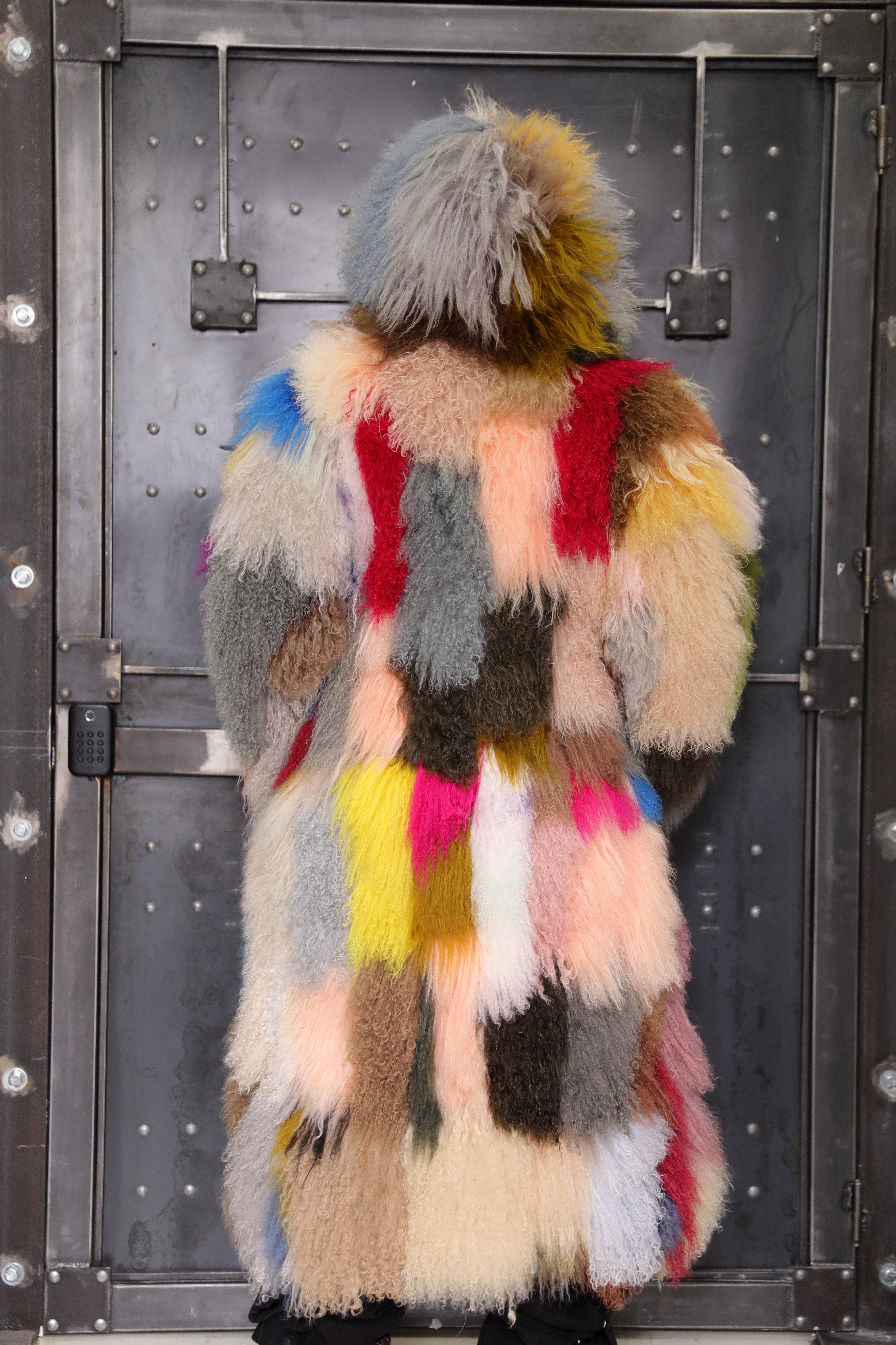 Men's Full-Length Multicolor Mongolian Lamb Fur Coat