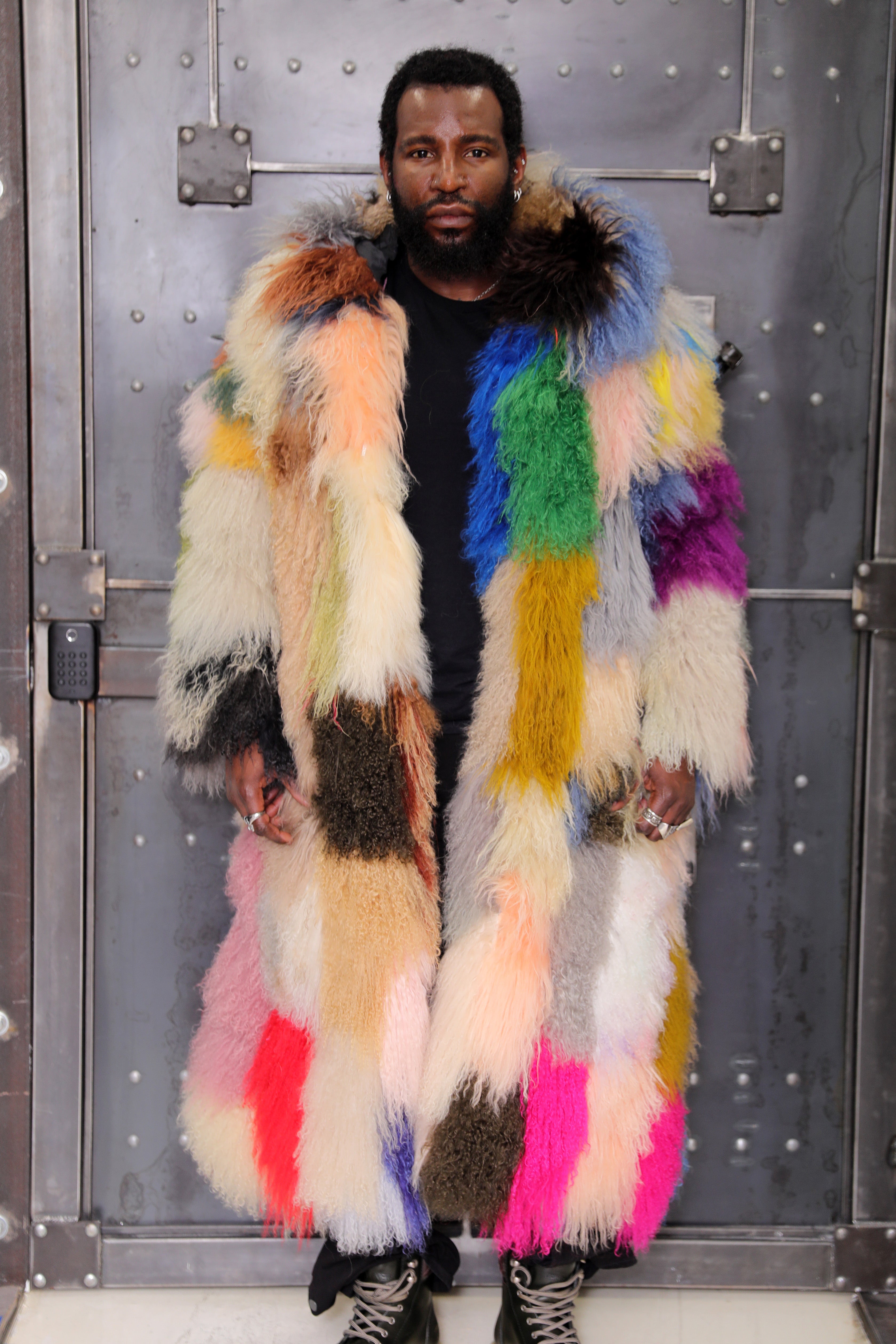 Men's Full-Length Multicolor Mongolian Lamb Fur Coat