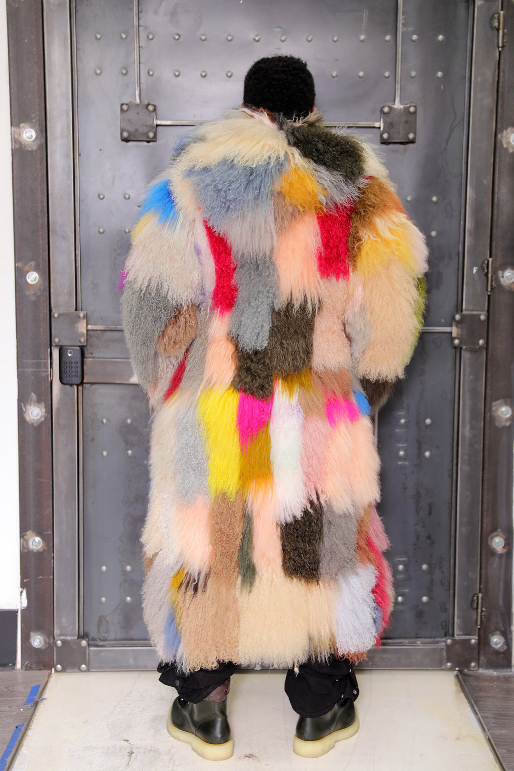 Men's Full-Length Multicolor Mongolian Lamb Fur Coat