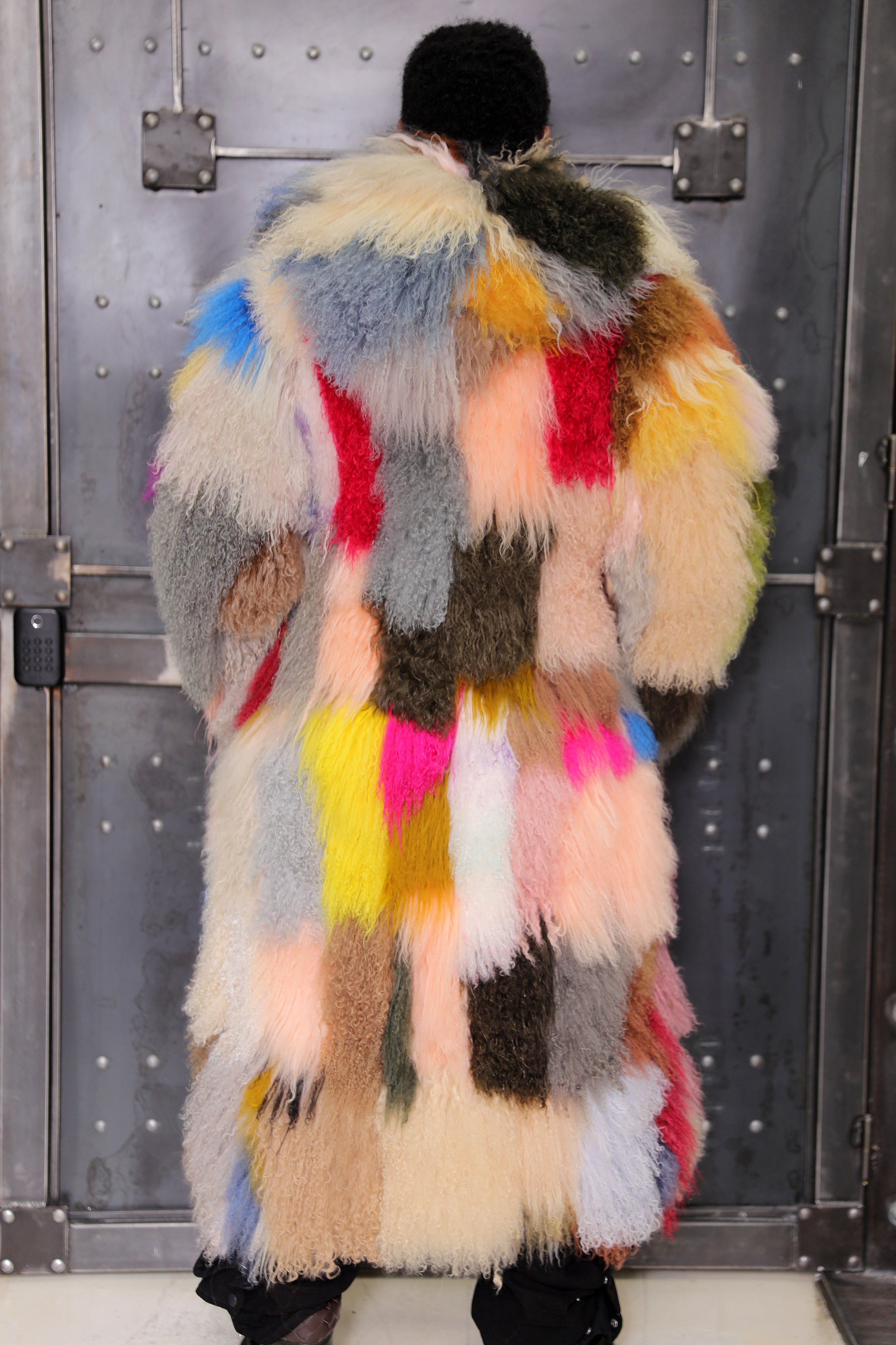 Men's Full-Length Multicolor Mongolian Lamb Fur Coat