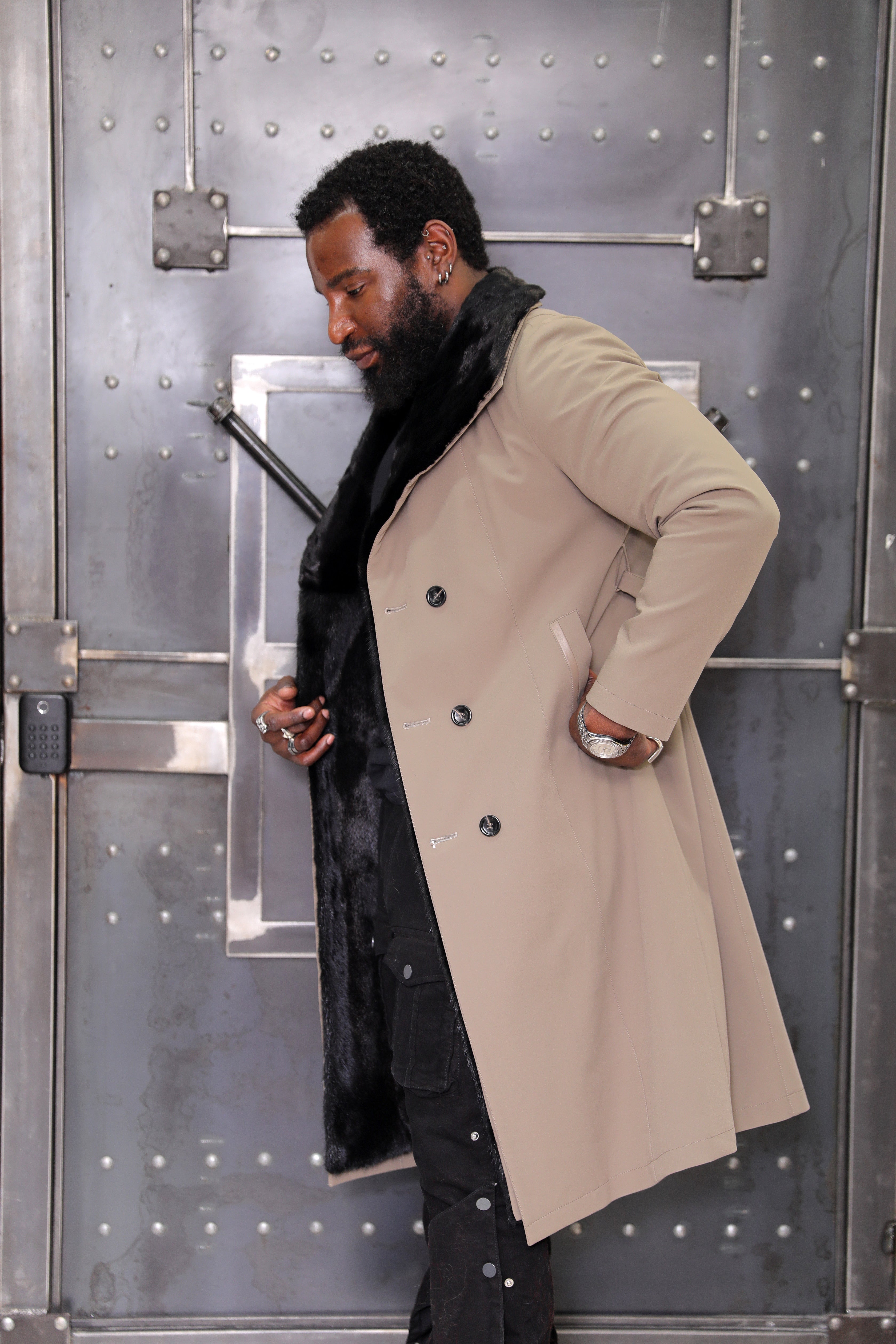 TAN - 3-in-1 Reversible Full-Skin Mink & Technical Fabric Trench Coat