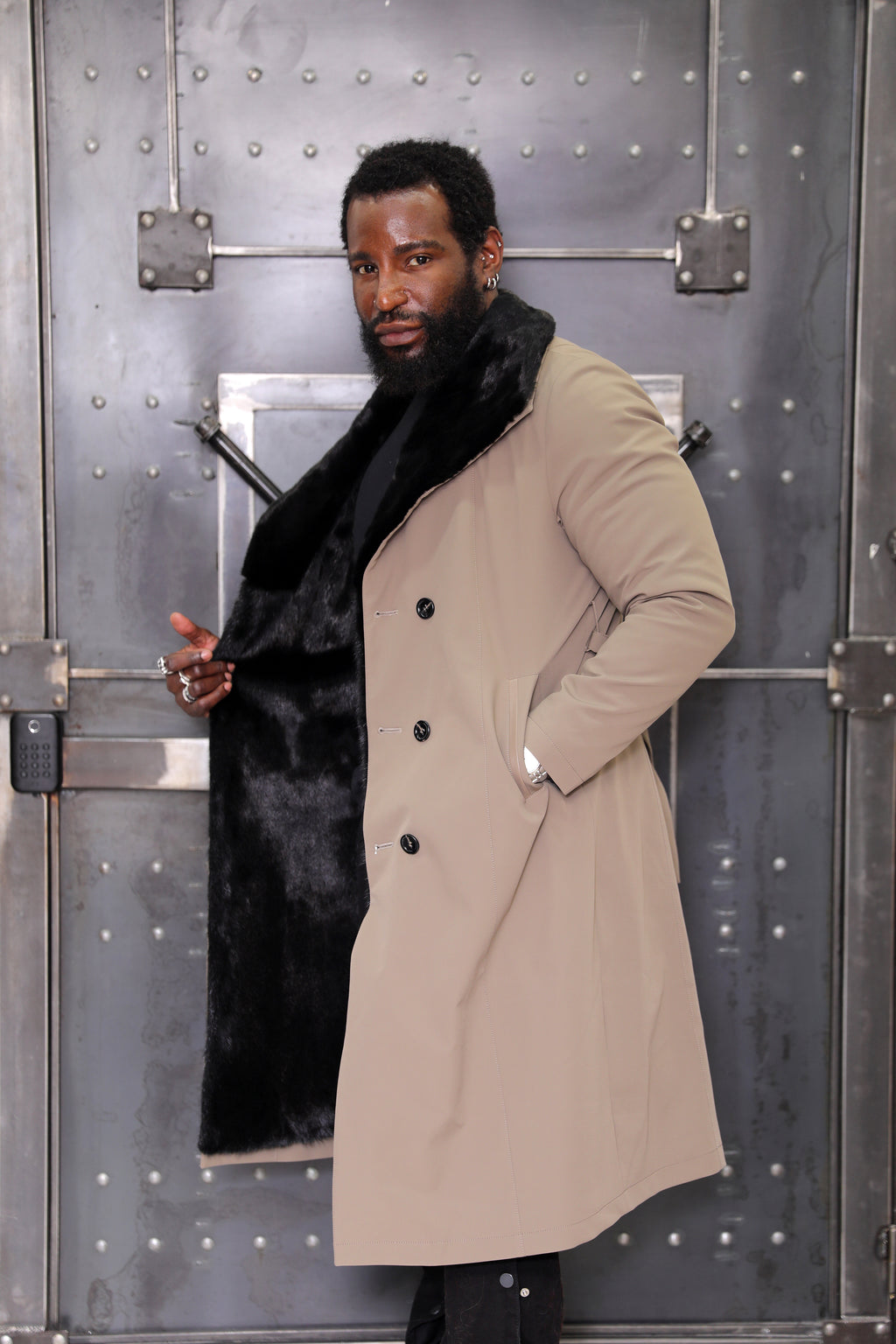 TAN - 3-in-1 Reversible Full-Skin Mink & Technical Fabric Trench Coat